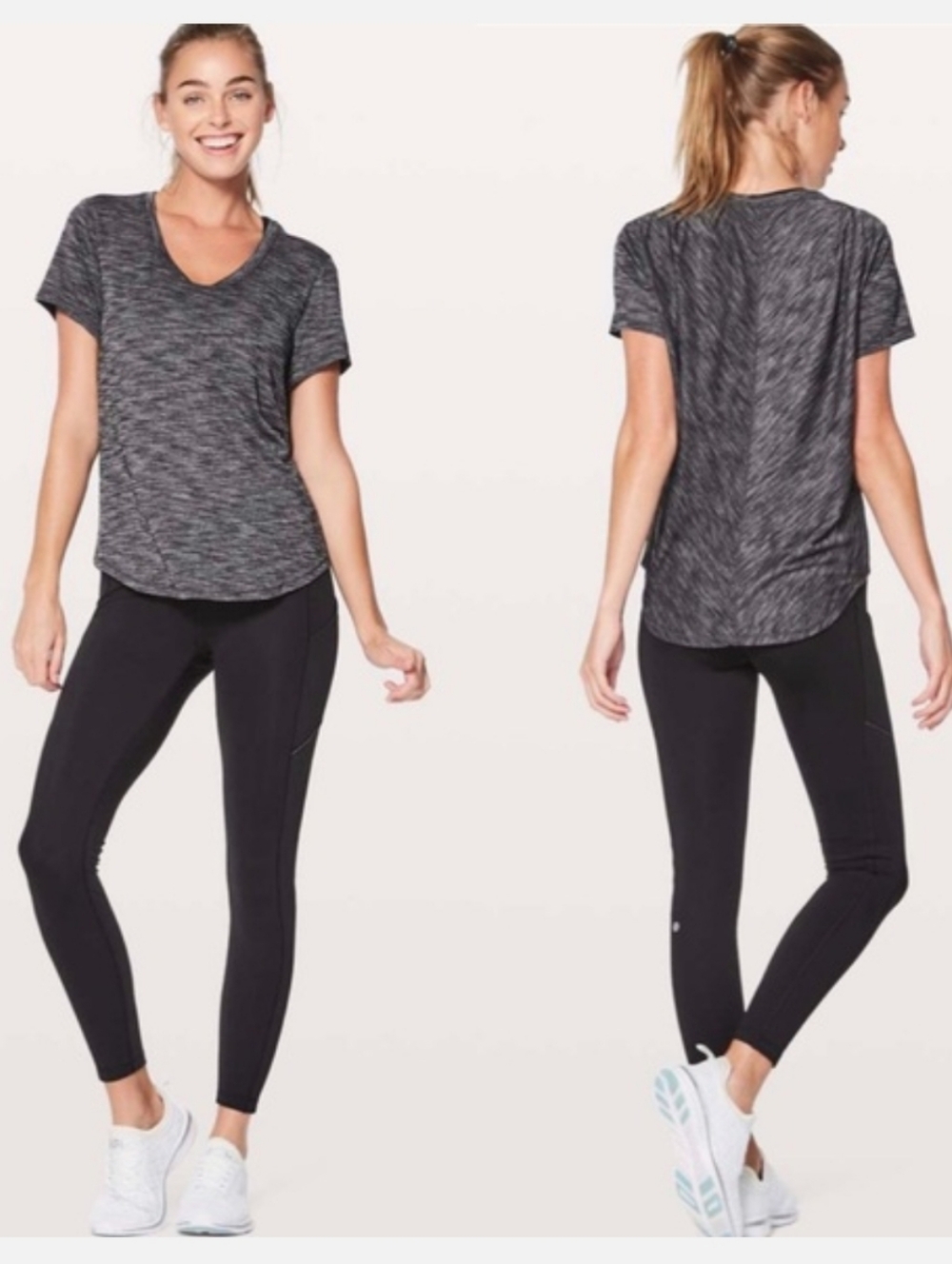 Lululemon Meant To Move Tee In Heathered Black Size 12